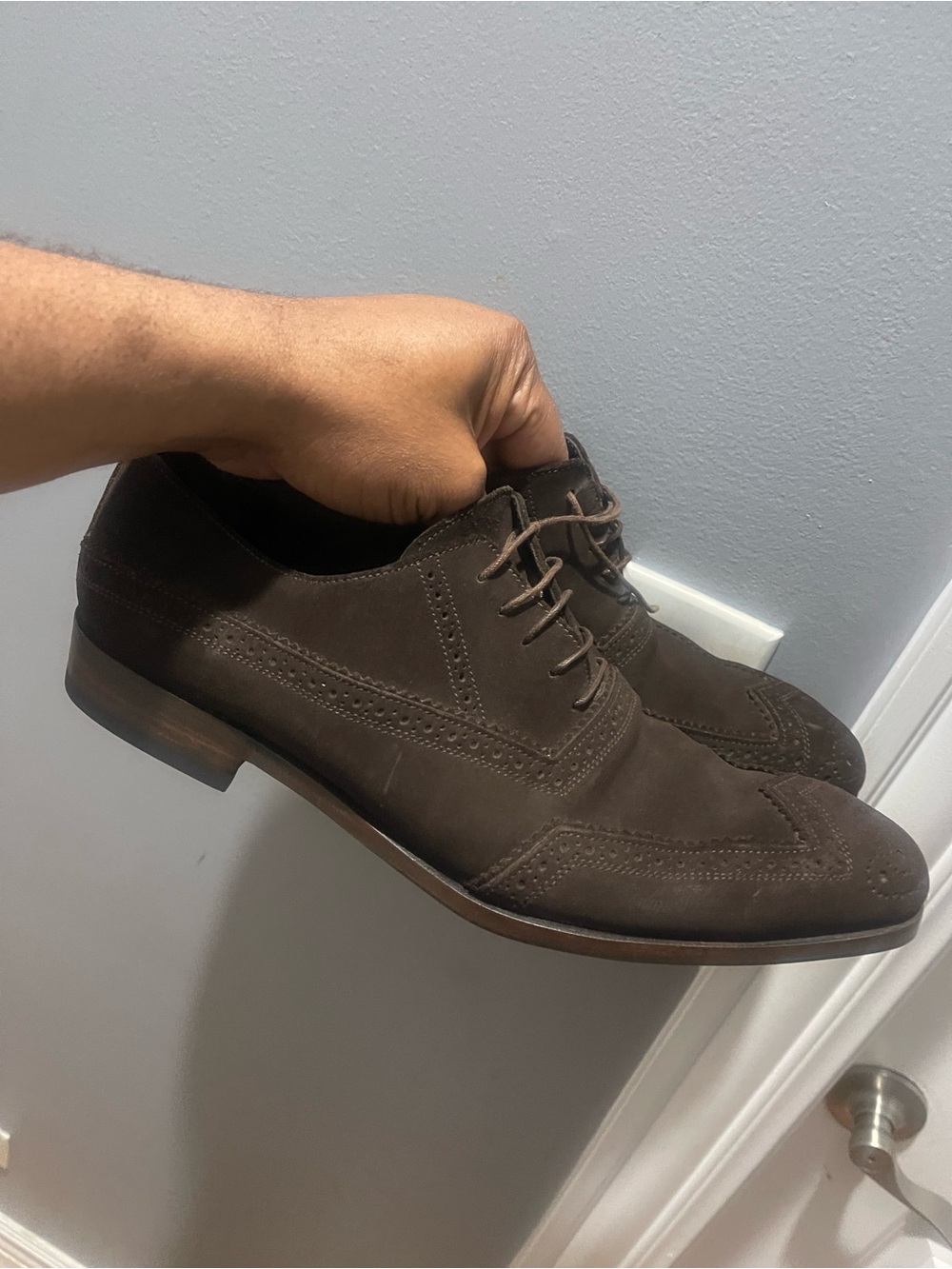 Vintage Prada Men's Dark Brown Suede Wingtip Dress Shoes Sz 9 - Picture 12 of 16